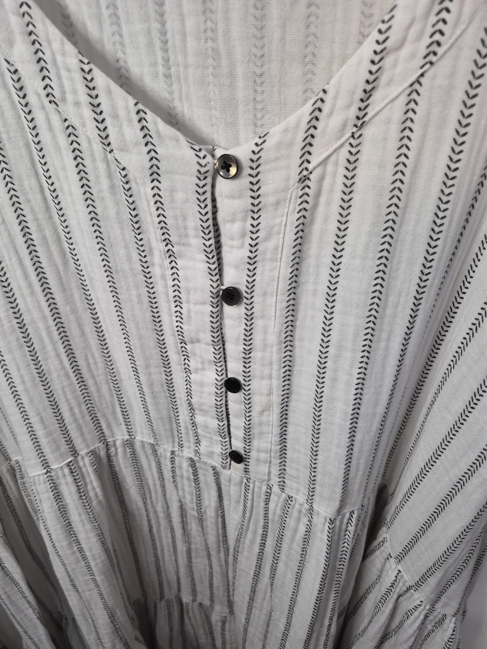 SONOMA White Striped Button-Front Tiered Women's Dress - Picture 3 of 7